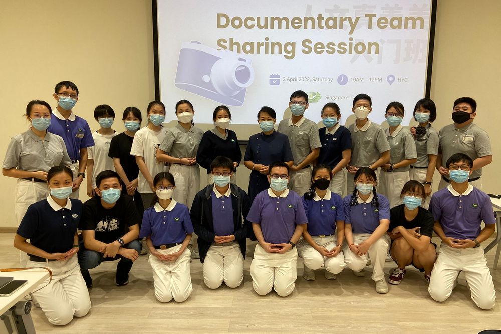 Ms Leong (top row, second from right) also volunteers as part of the Tzu Chi Humanistic Culture documentary team. (Photo provided by Leong Sheau Zhin)